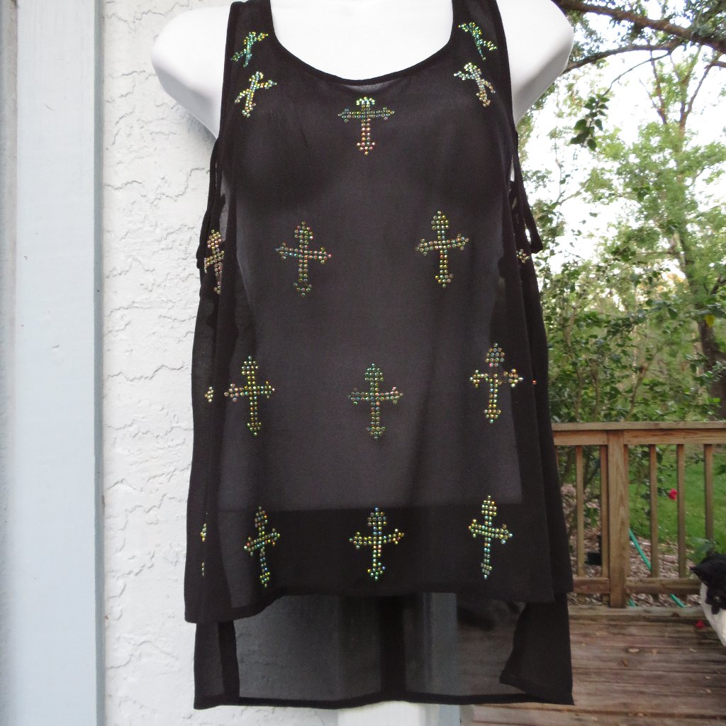 Charlotte Russe Small Womens Sheer Cross Bling Top Tank